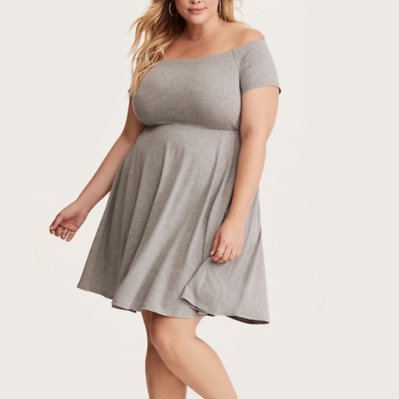 Torrid Gray Jersey Off Shoulder Skater Dress - Picture 1 of 4
